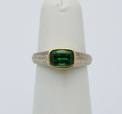 Vintage Tsavorite Garnet 18K White Yellow Gold Ring
