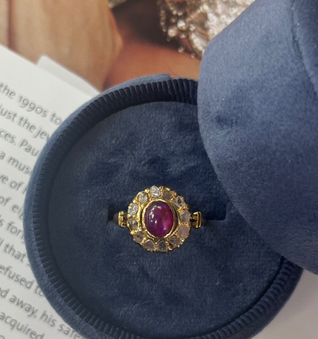 Vintage 22 K Yellow Gold Ruby & Diamond Ring, Engagement Ring.