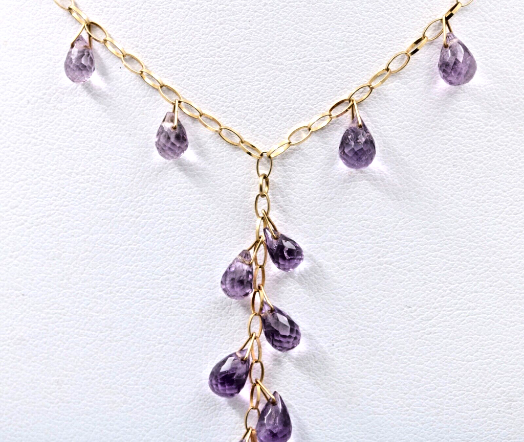 Vintage Amethyst 14K Yellow Gold Droplet Necklace