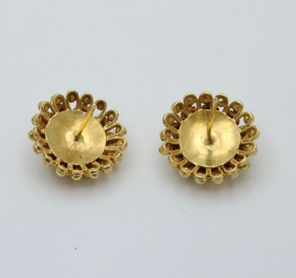 Etruscan Style 22K Gold Flower Studs Earring