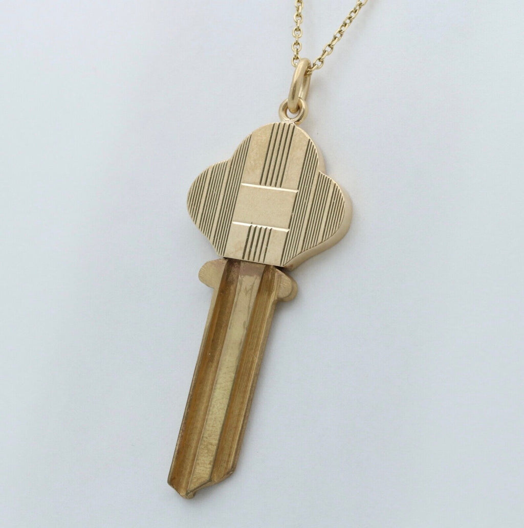 Art Deco Key & Key Cap 14K Yellow Gold Pendant