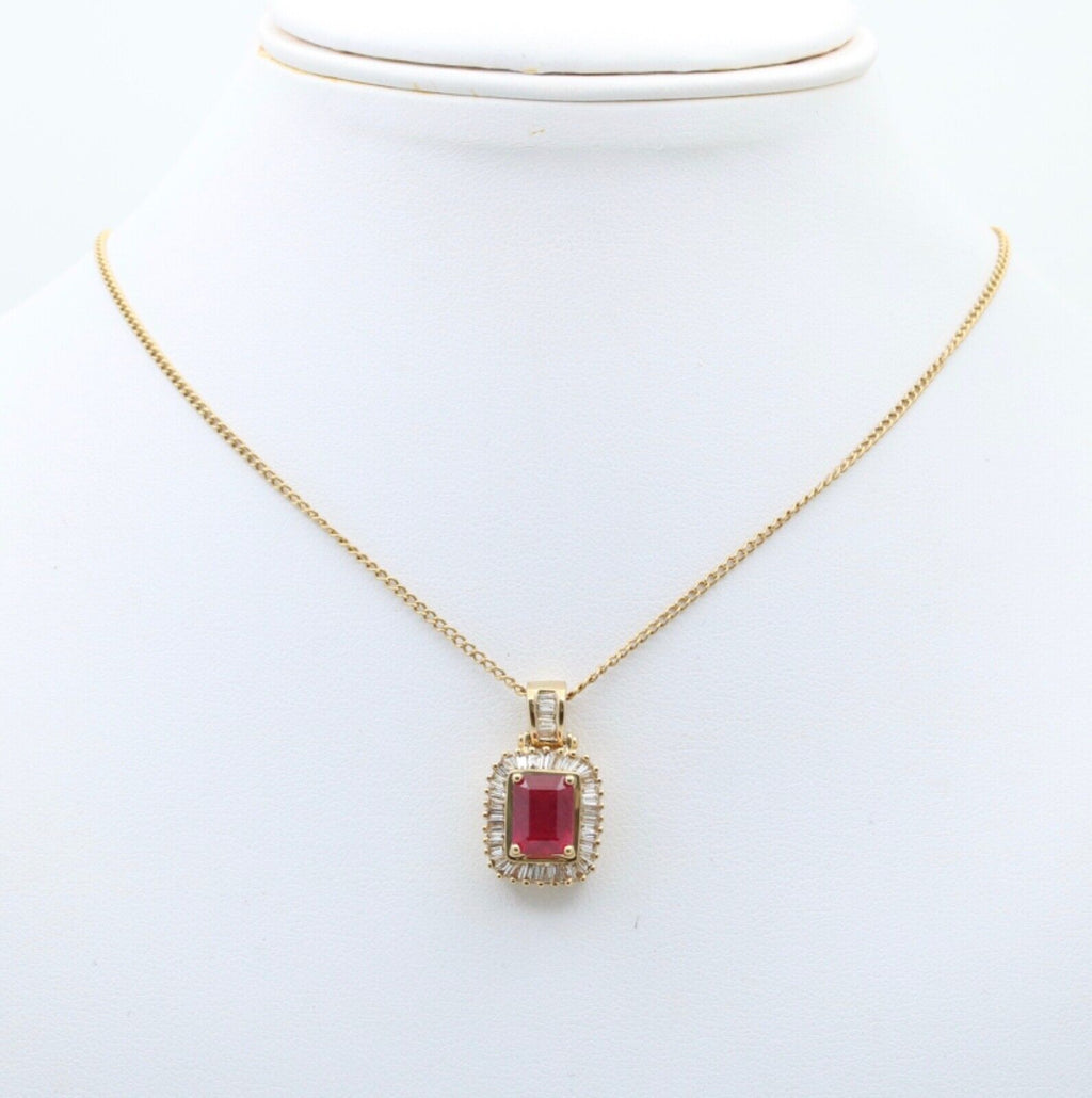 Vintage 14K Yellow Gold Ruby & Diamond Pendant Necklace