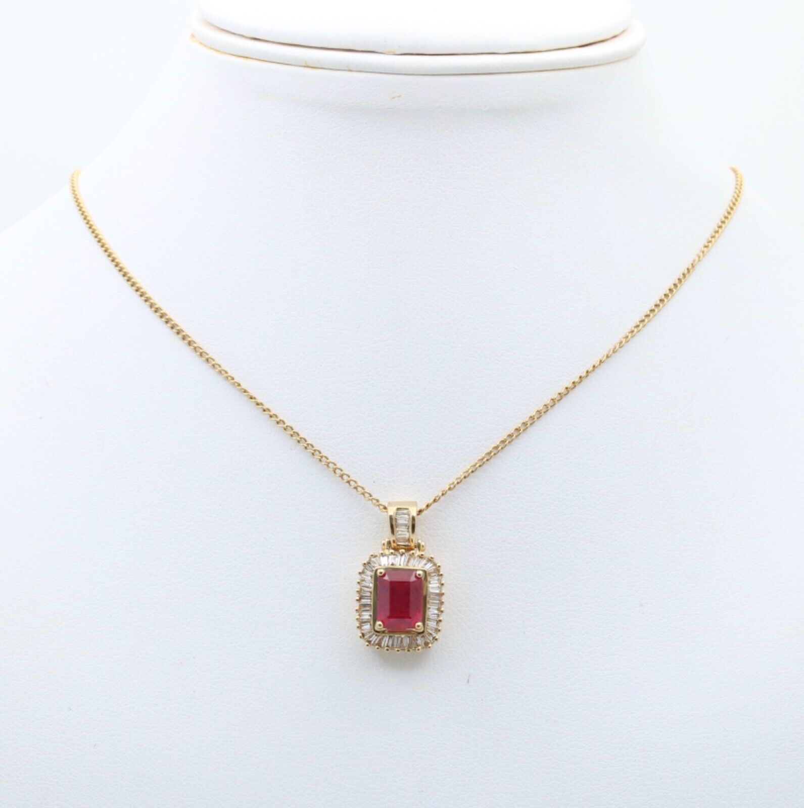 Vintage 14K Yellow Gold Ruby & Diamond Pendant Necklace