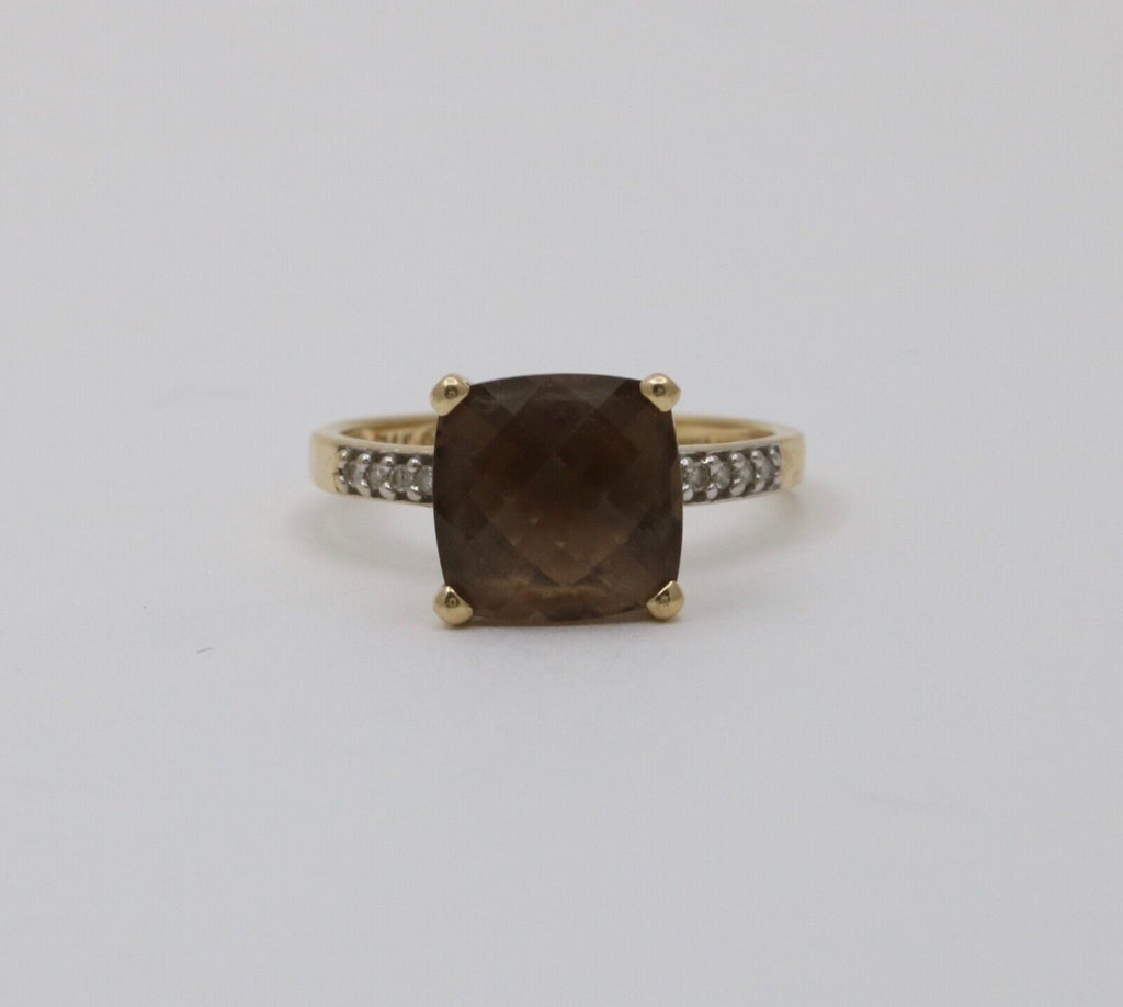 Vintage Smoky Quartz Diamonds 14K Yellow Gold Ring