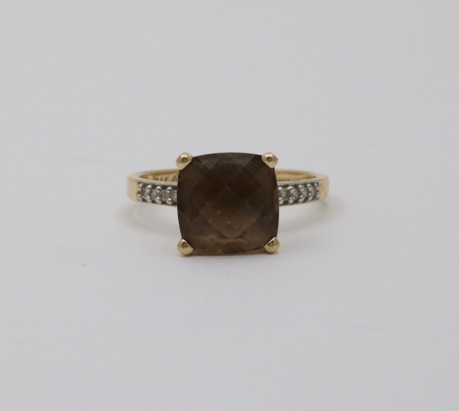 Vintage Smoky Quartz Diamonds 14K Yellow Gold Ring