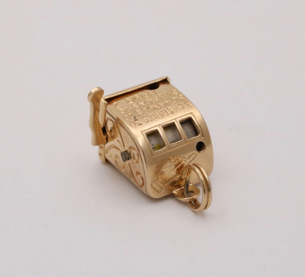 Vintage Slot Machine Moveable 14K Yellow Gold Pendant Charm