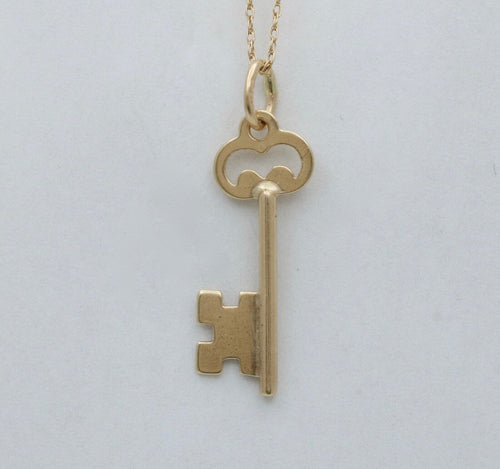 Vintage Skeleton 14K Yellow Gold Key Charm Pendant