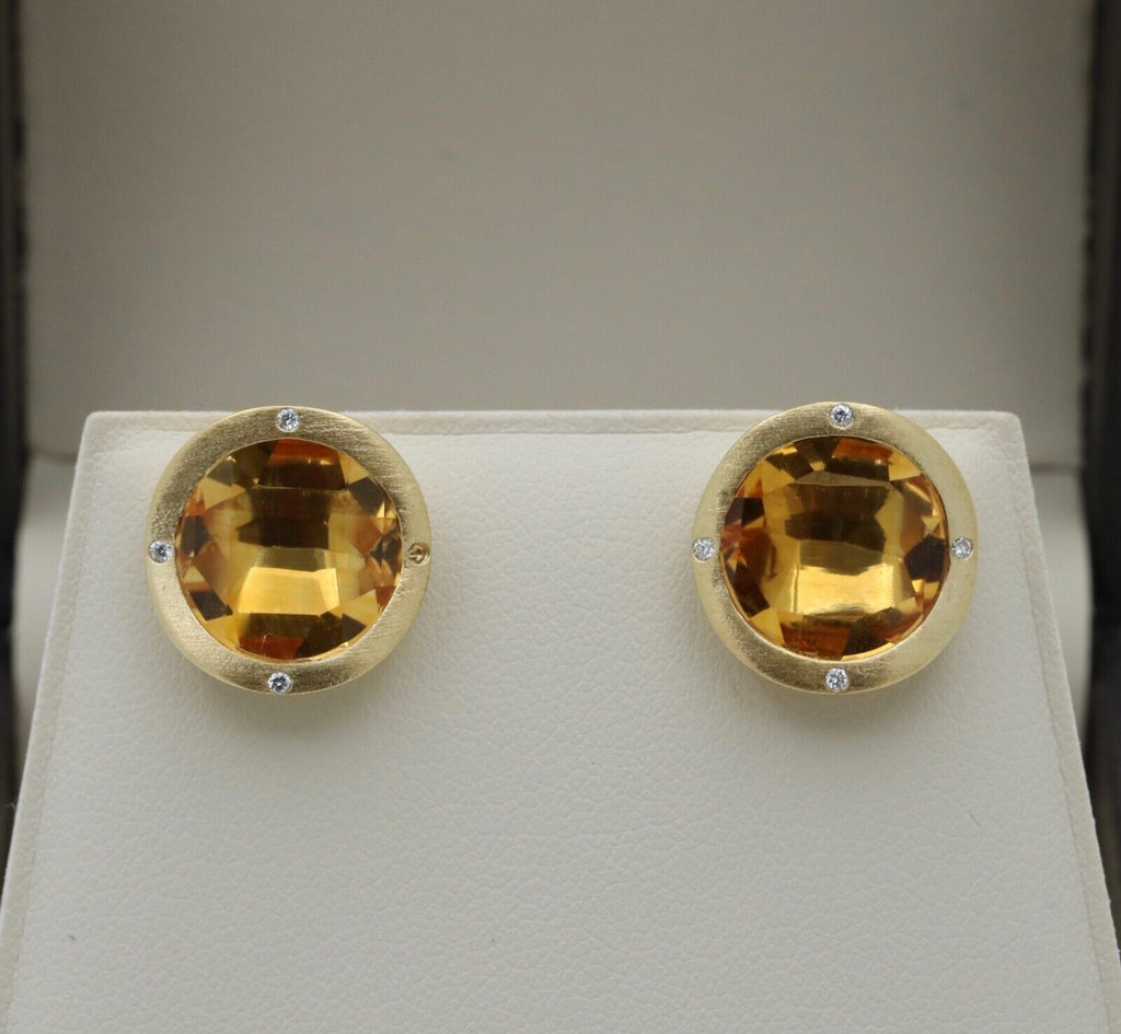 Vintage Citrine Diamonds 18K Yellow Gold Earrings