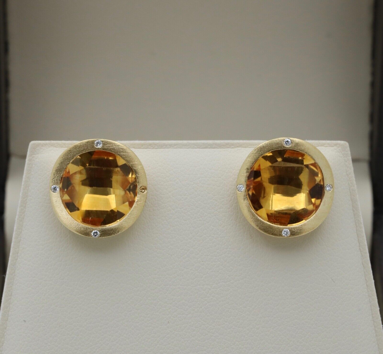 Vintage Citrine Diamonds 18K Yellow Gold Earrings