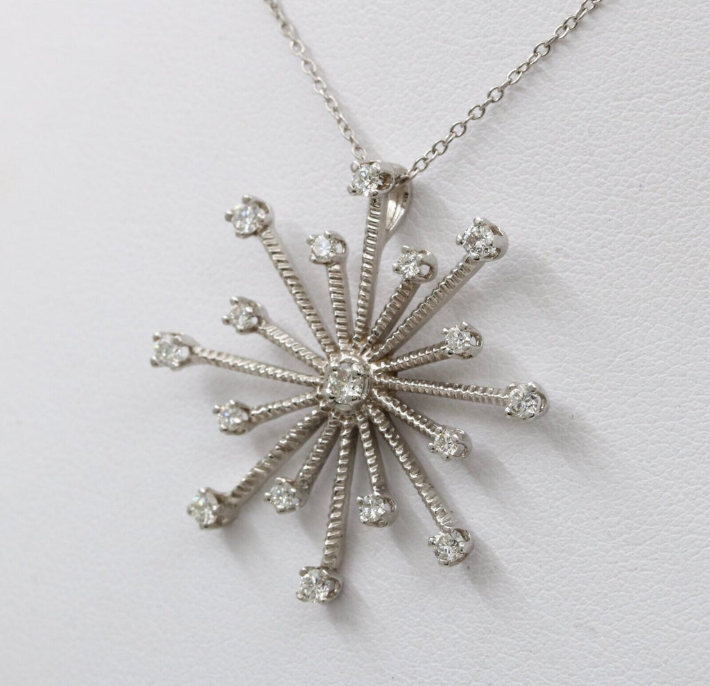 Vintage 14K White Gold Diamond Snowflake Pendant Necklace.