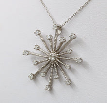 Load image into Gallery viewer, Vintage 14K White Gold Diamond Snowflake Pendant Necklace.
