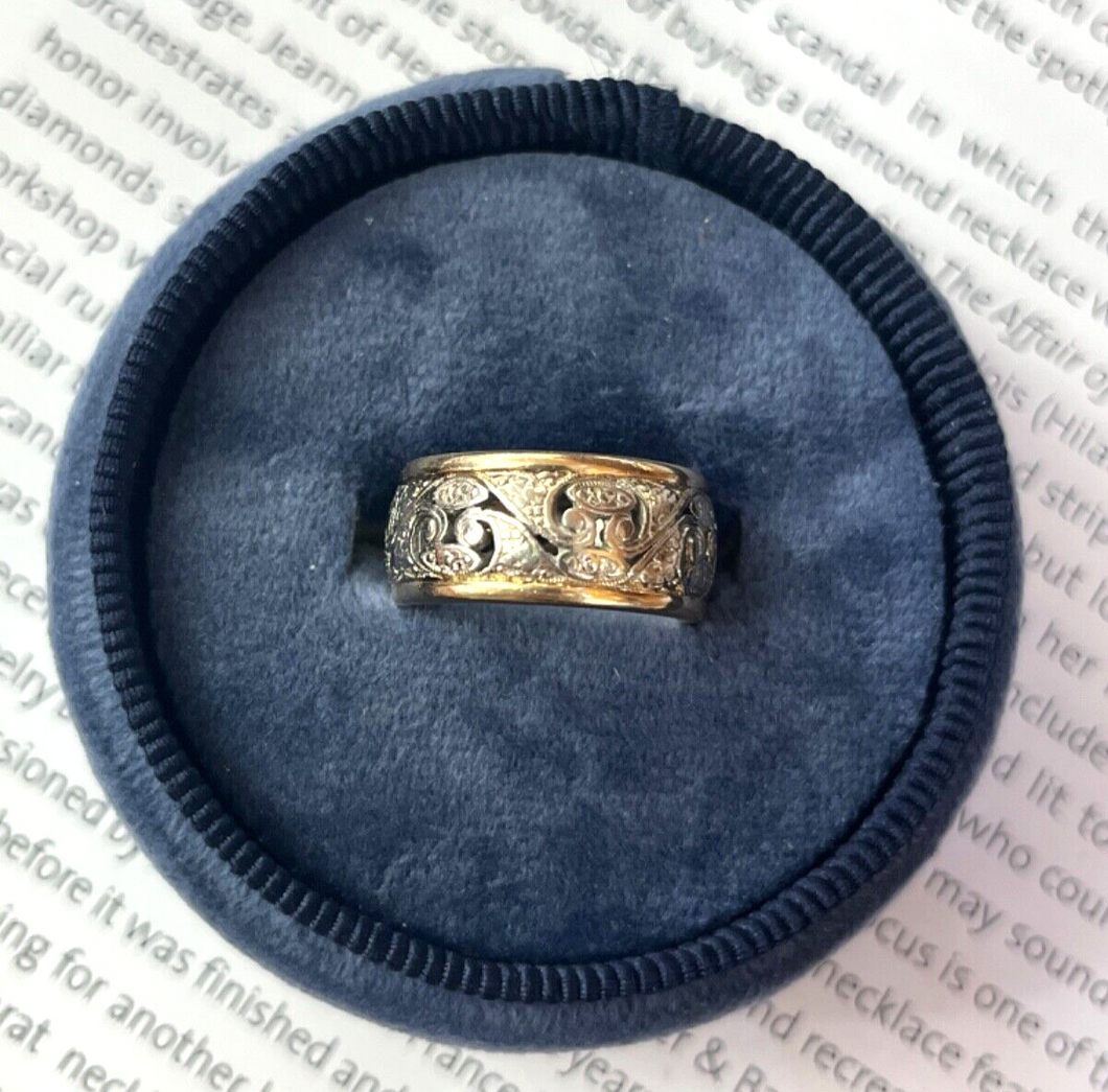 Vintage White & Yellow Gold Filigree Wide Band