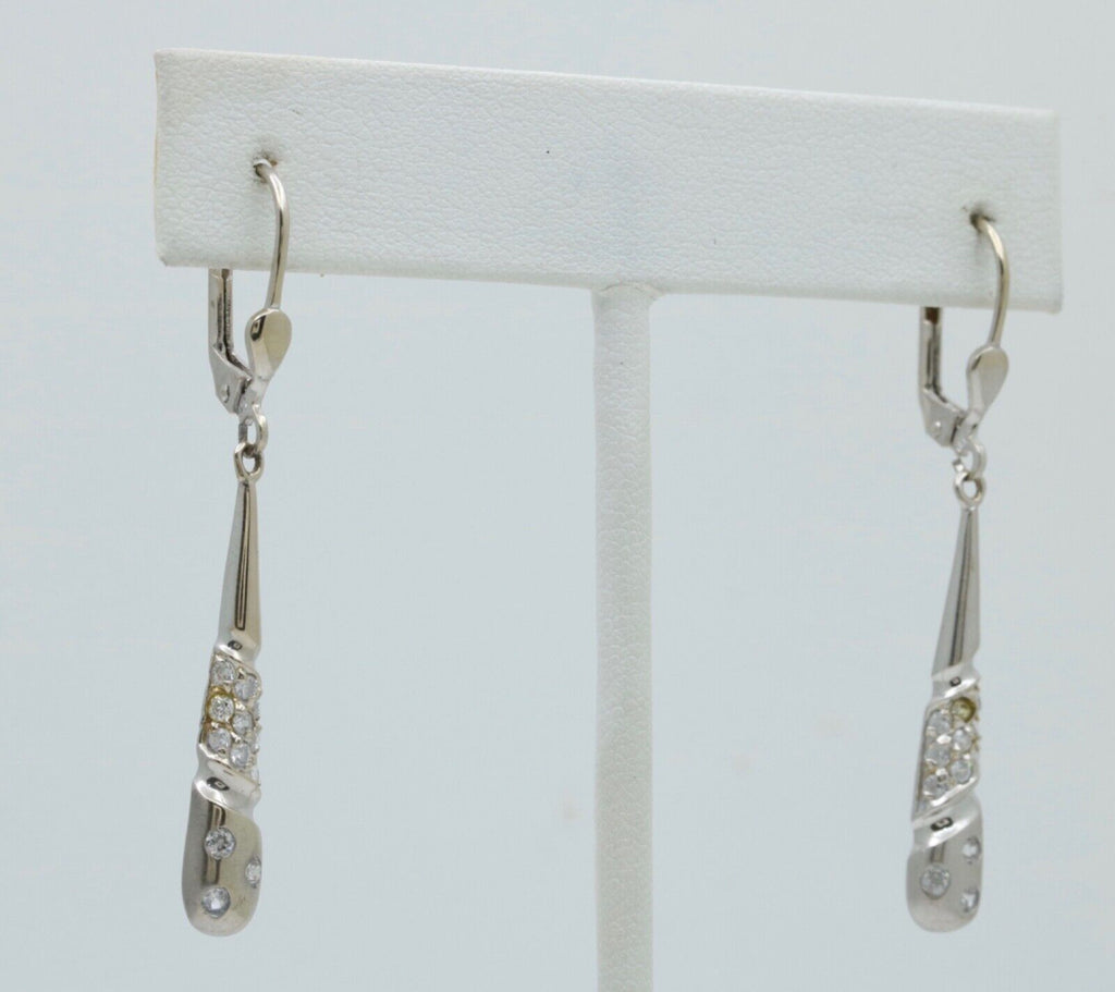 14K White Gold Diamond Dangling Earrings