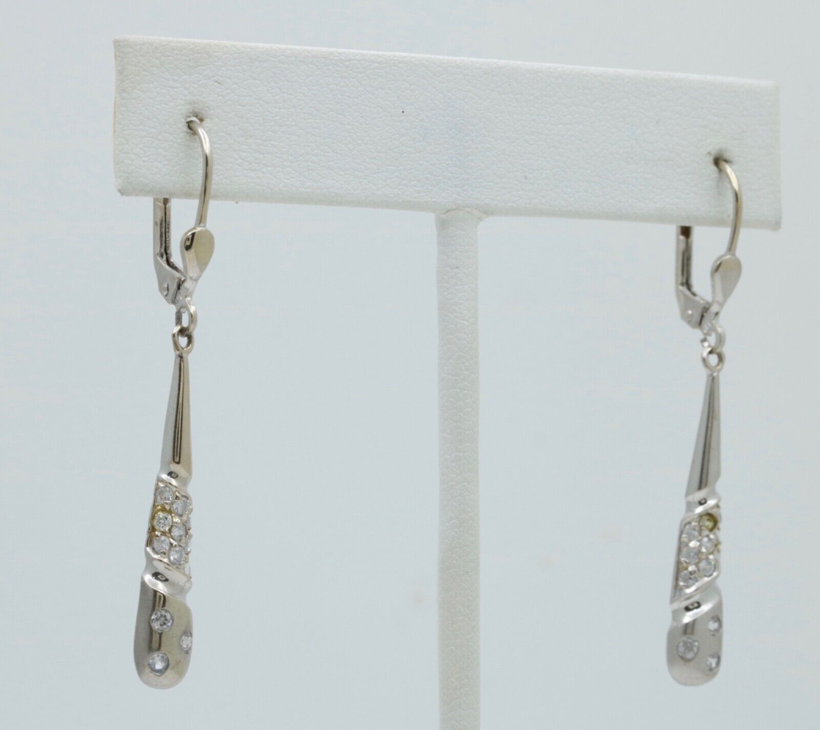 14K White Gold Diamond Dangling Earrings
