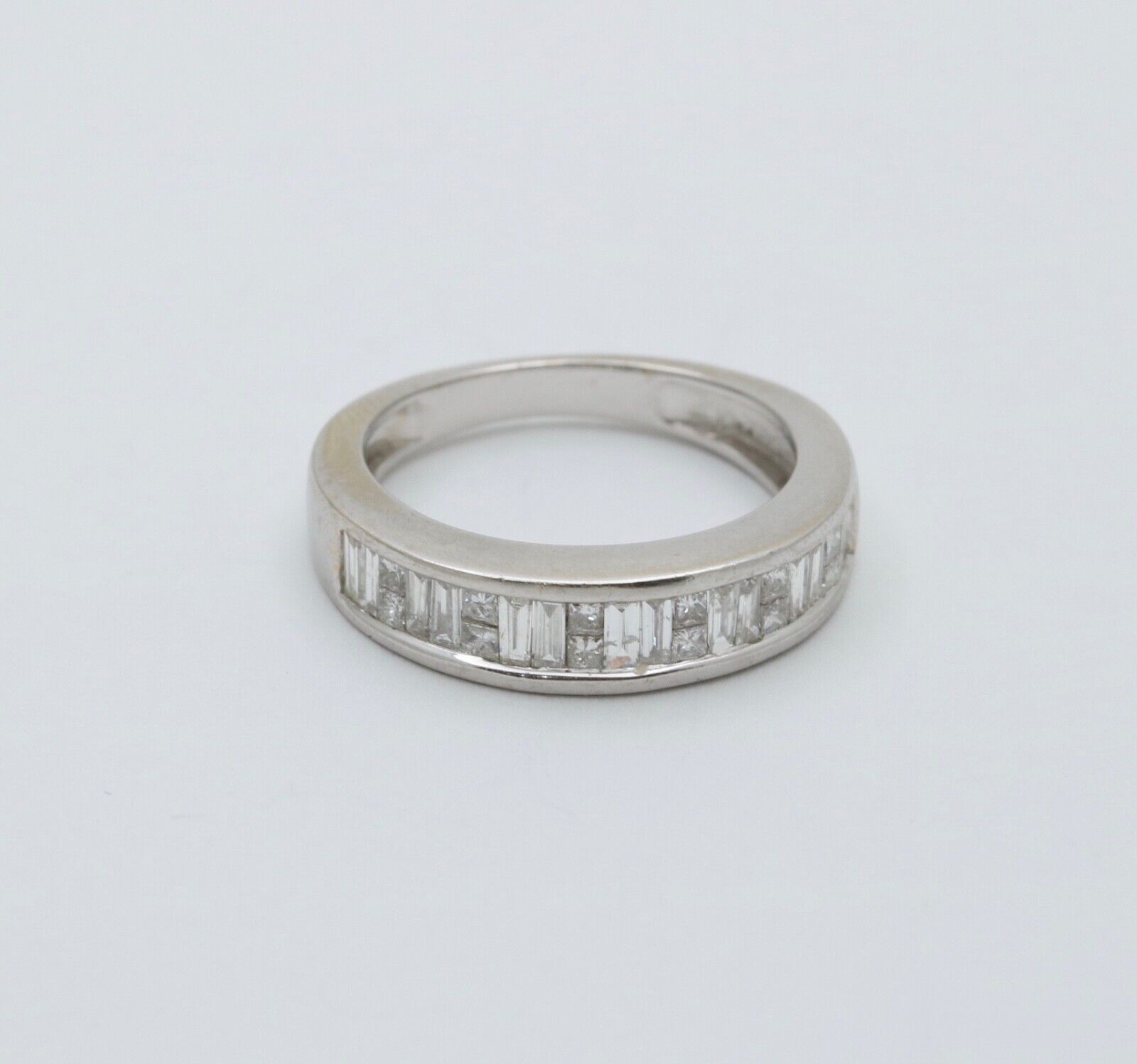 Vintage Baguette Table Cut Diamonds 14K White Gold Band Ring