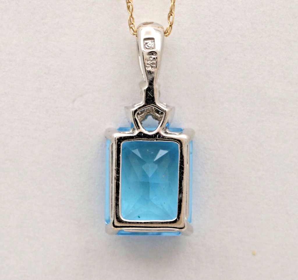 Vintage London Blue Topaz Diamonds 14K White Gold Pendant