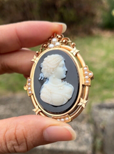 Load image into Gallery viewer, Victorian 14K Rose Gold Black Onyx Cameo Pendant Brooch
