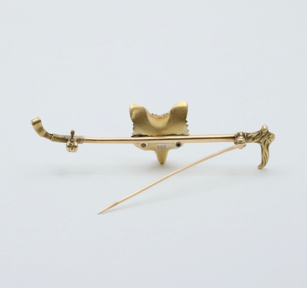 Vintage 14K Yellow Gold Fox Head & Whip Bar Pin