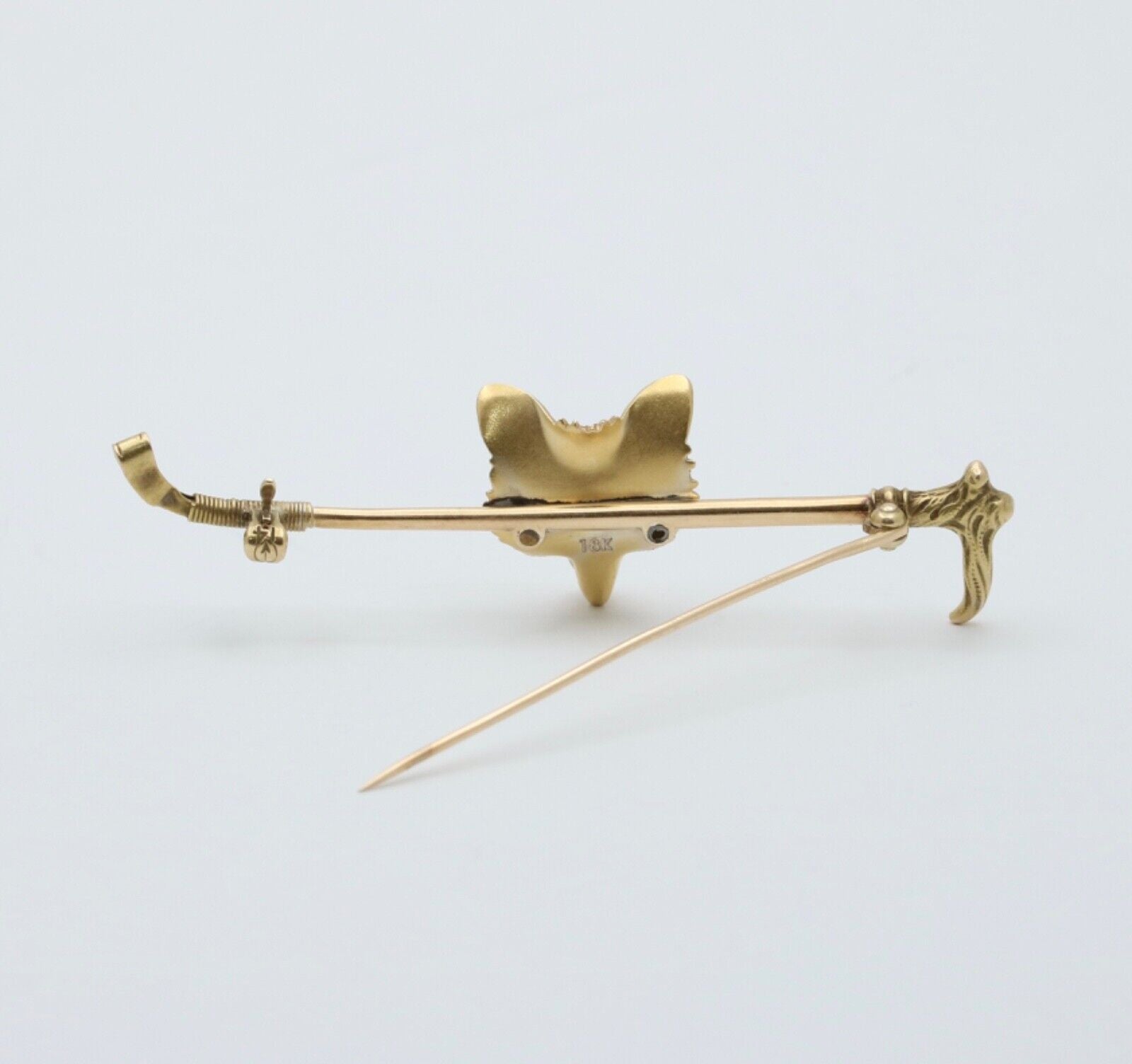Vintage 14K Yellow Gold Fox Head & Whip Bar Pin