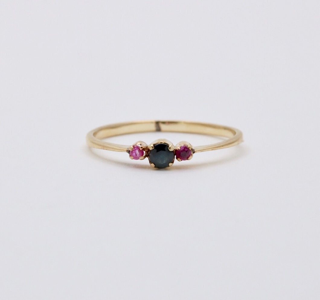 Vintage Blue Sapphire Ruby 14K Yellow Gold Ring