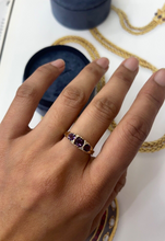 Load image into Gallery viewer, Victorian 14K Yellow Gold Three Stones Amethyst  &amp; diamond Ring
