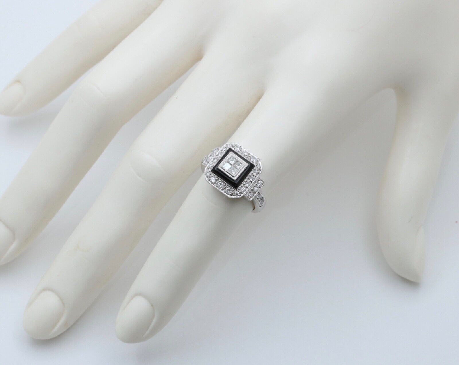Vintage Diamonds 18K White Gold Deco Style Ring