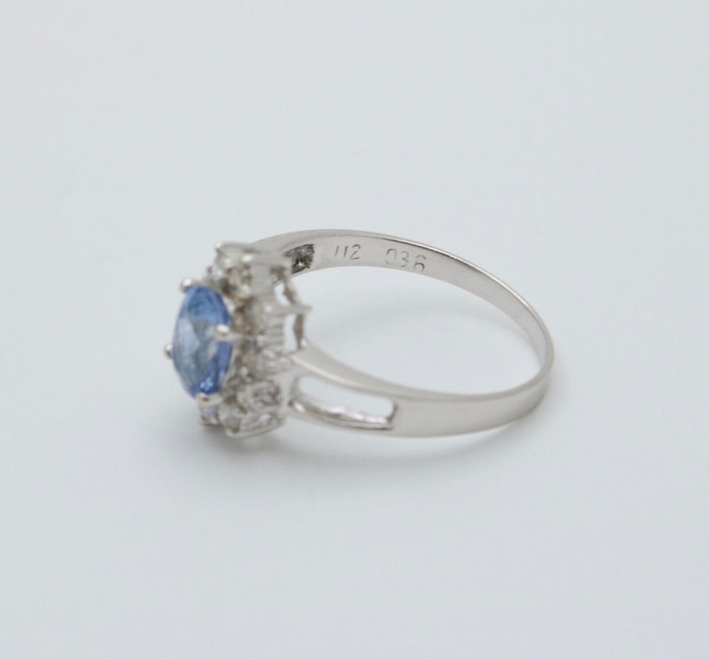 Vintage Sapphire Diamonds 18K White Gold Ring