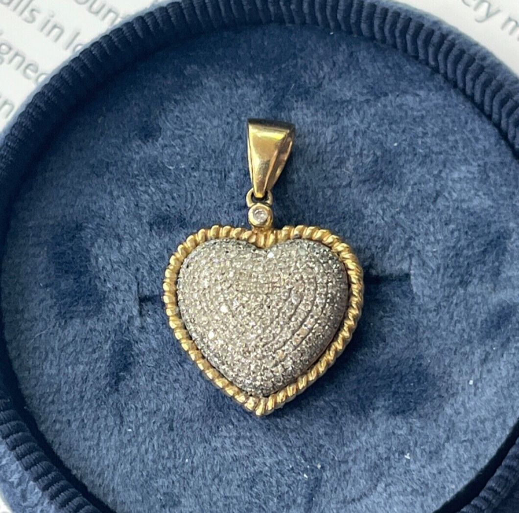 Vintage 10K Yellow & White Gold Diamond Heart Charm