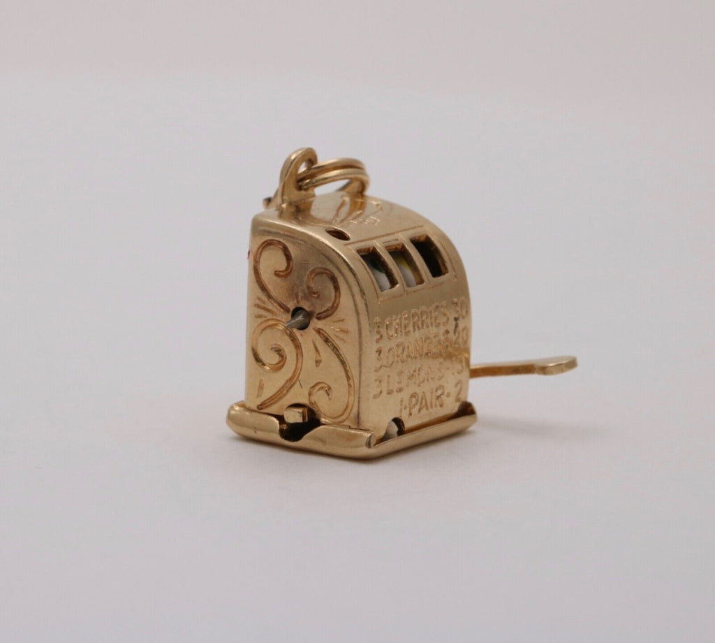 Vintage Slot Machine Moveable 14K Yellow Gold Pendant Charm