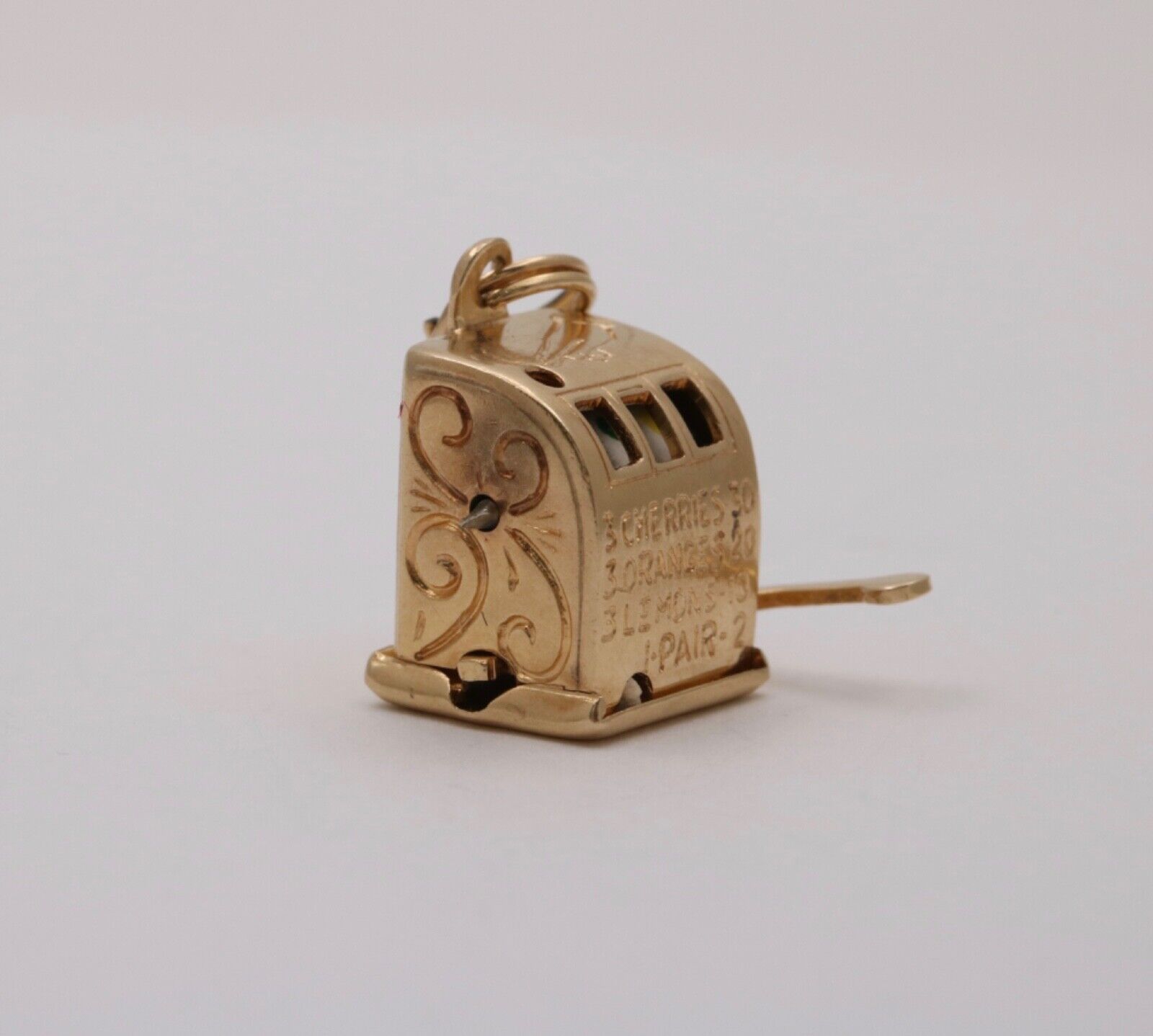 Vintage Slot Machine Moveable 14K Yellow Gold Pendant Charm