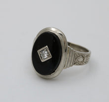 Load image into Gallery viewer, Art Deco Black Onyx Diamond 14K White Gold Ring
