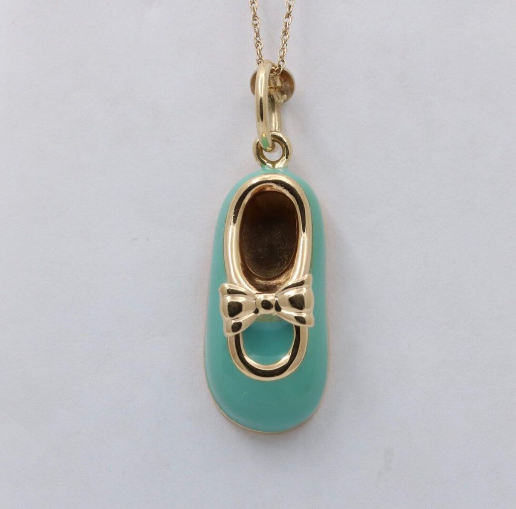 Vintage 14K Yellow Gold Enamel Baby Shoe Charm Pendant