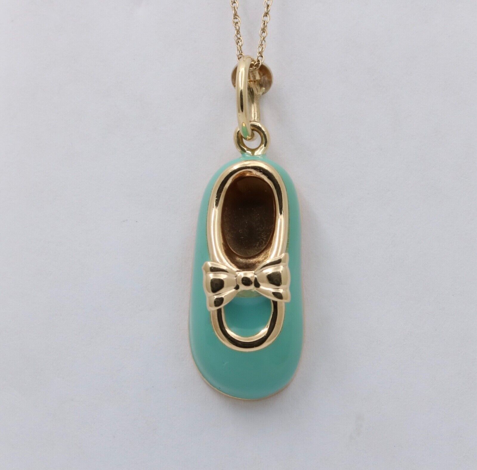Vintage 14K Yellow Gold Enamel Baby Shoe Charm Pendant