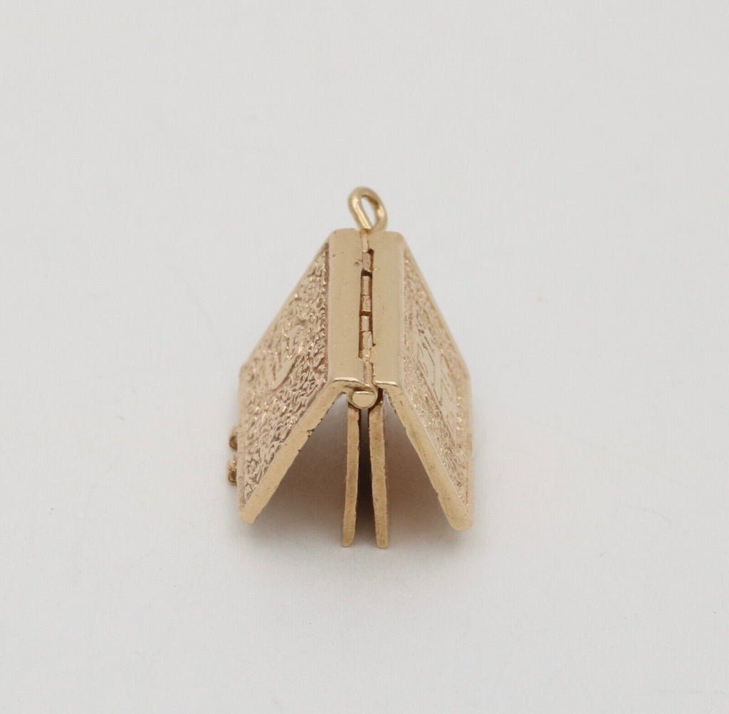 Vintage 14K Yellow Gold Bible Book Movable Pendant Charm