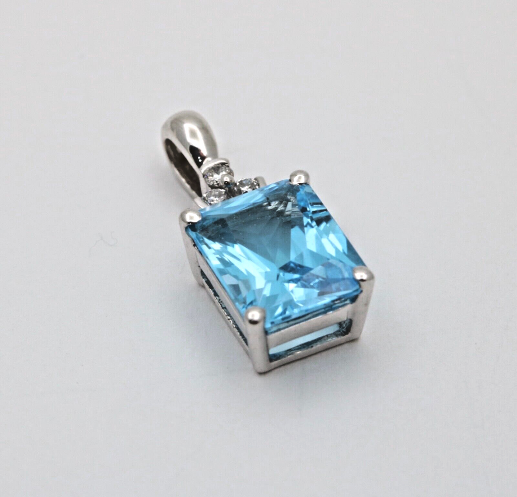 Vintage London Blue Topaz Diamonds 14K White Gold Pendant