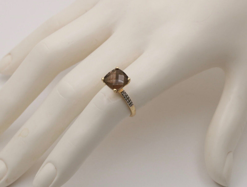 Vintage Smoky Quartz Diamonds 14K Yellow Gold Ring