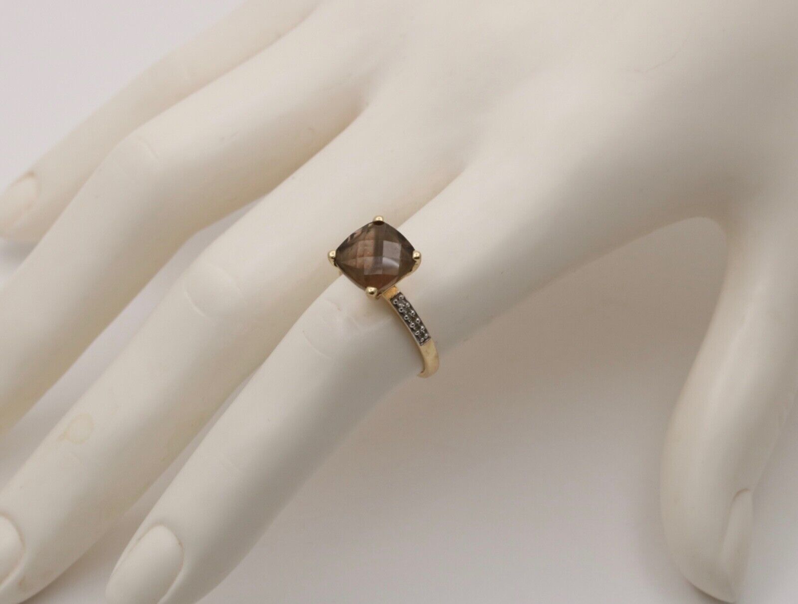 Vintage Smoky Quartz Diamonds 14K Yellow Gold Ring
