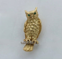 Load image into Gallery viewer, Tiffany &amp; Co 18K Yellow Gold Diamond &amp; Emerald Owl Brooch
