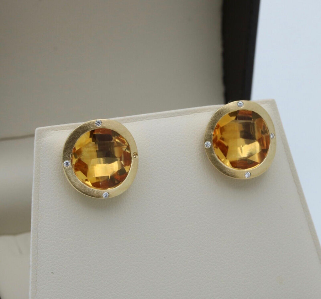 Vintage Citrine Diamonds 18K Yellow Gold Earrings