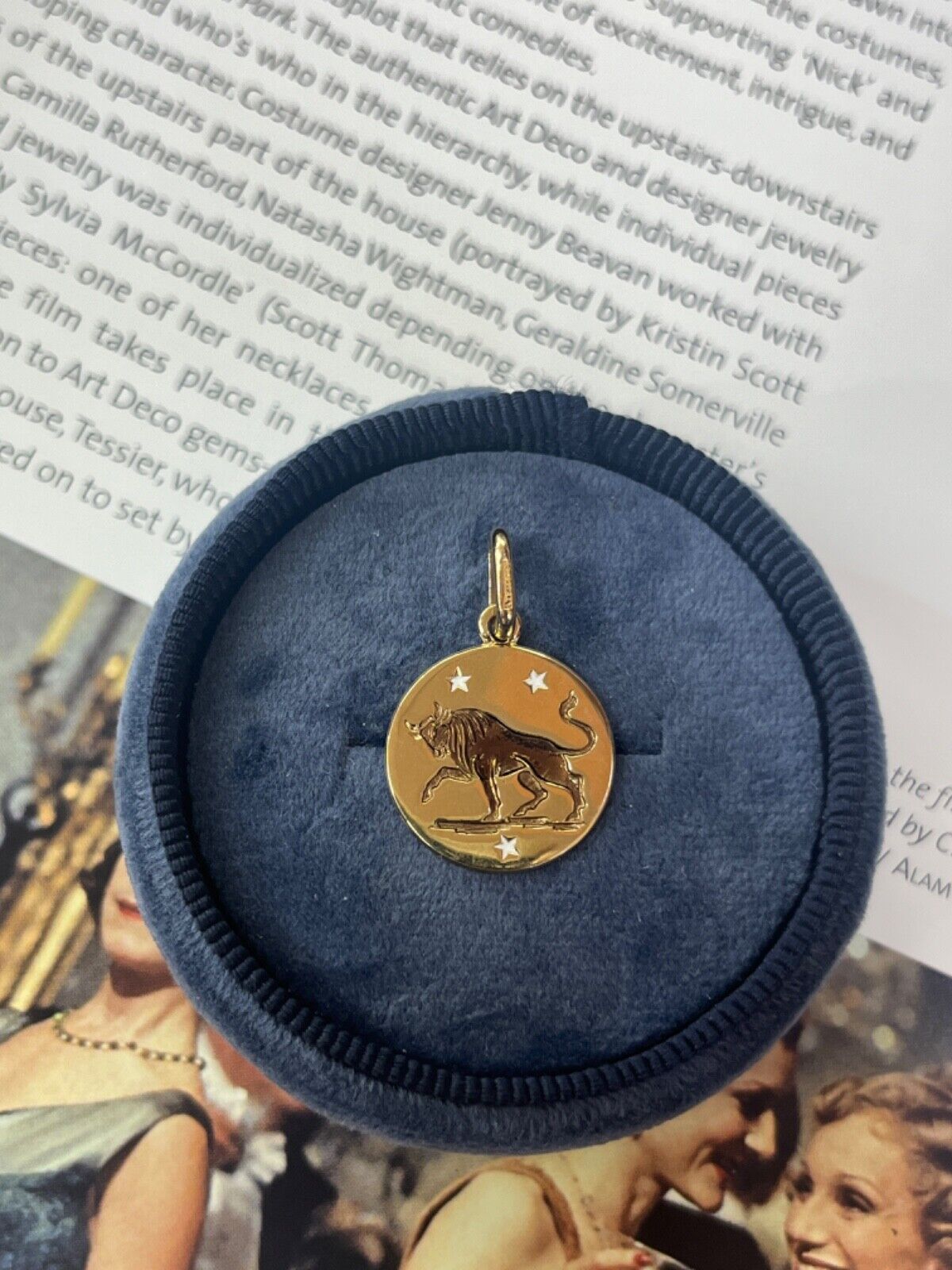 Vintage 14K Yellow Gold Zodiac Taurus Enamel Charm Pendant