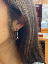 Load image into Gallery viewer, Vintage 14K White Gold Ruby &amp; Diamond Dangling Earrings
