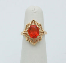 Load image into Gallery viewer, Vintage Mexican Fire Opal Filagree 14K Yellow Gold Ring
