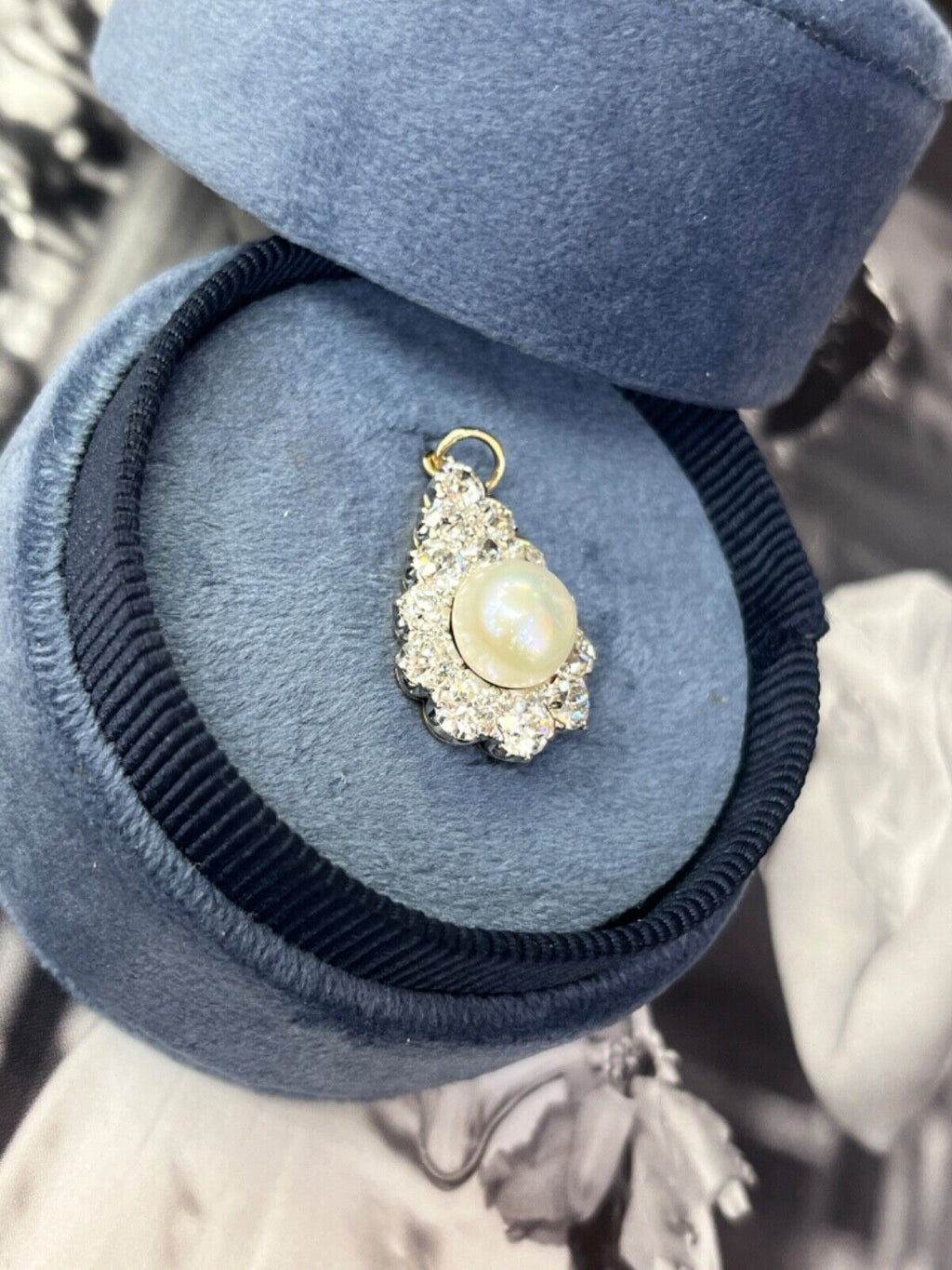 Vintage 18K Yellow Gold & Platinum Diamond Pearl Pendant Charm