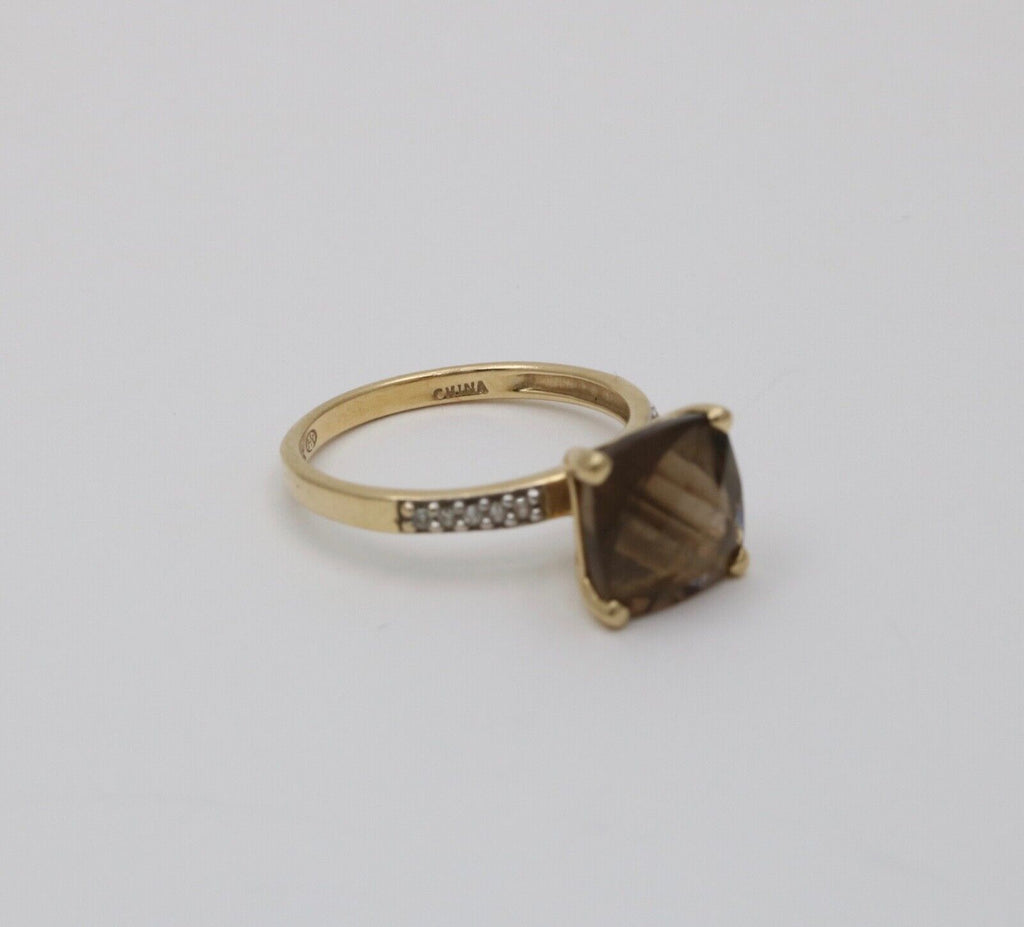Vintage Smoky Quartz Diamonds 14K Yellow Gold Ring