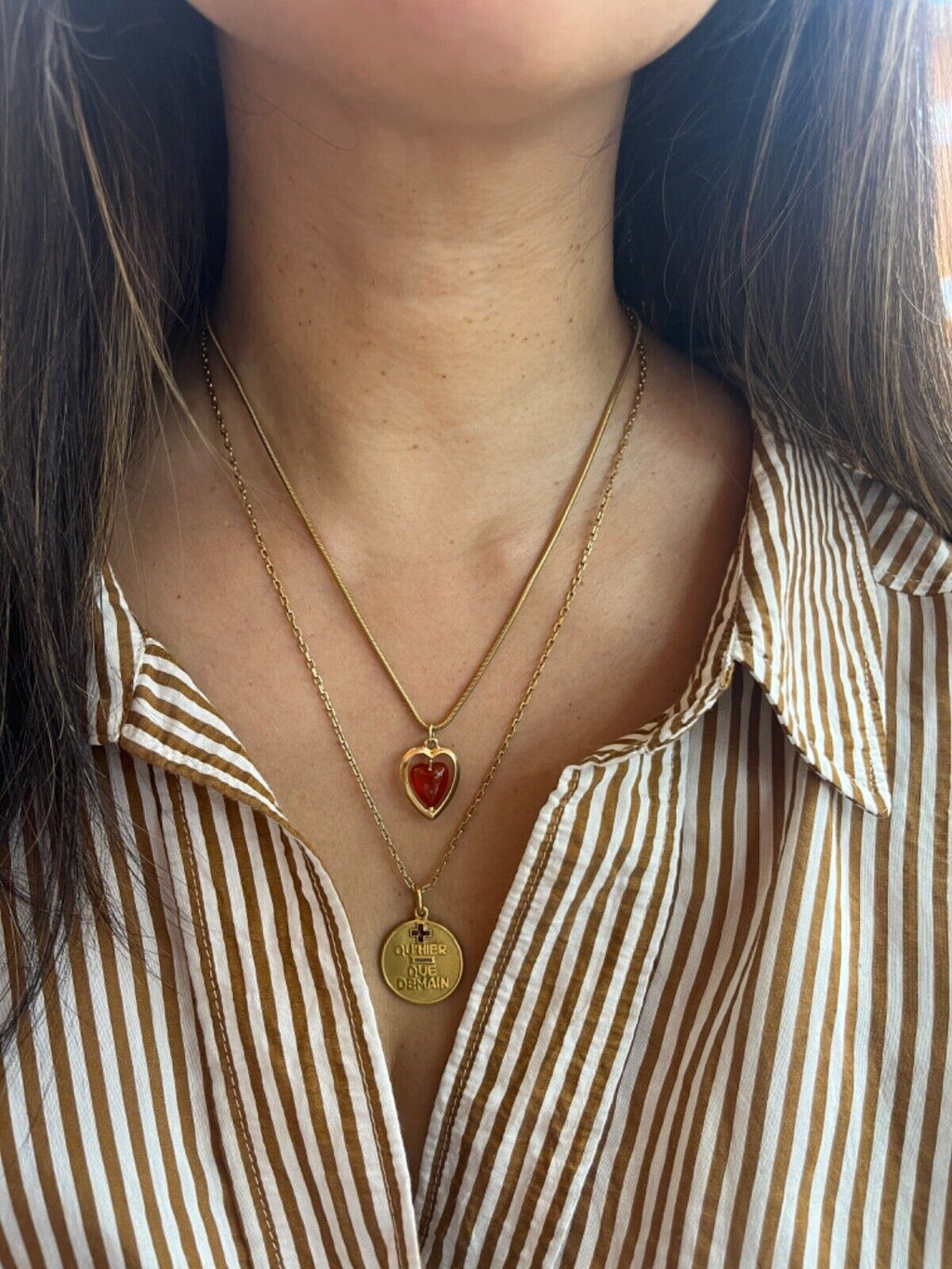 Vintage 14K Yellow Gold Carnelian Heart Pendant