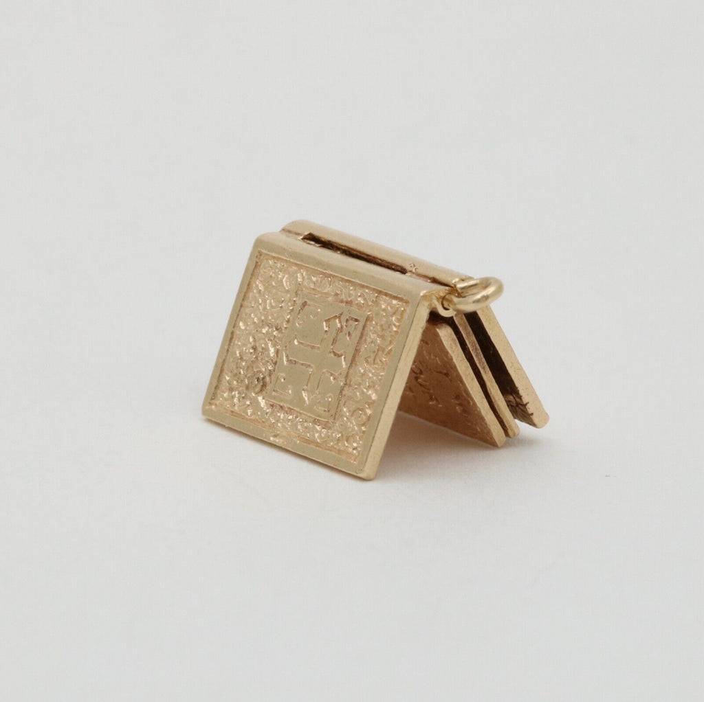 Vintage 14K Yellow Gold Bible Book Movable Pendant Charm