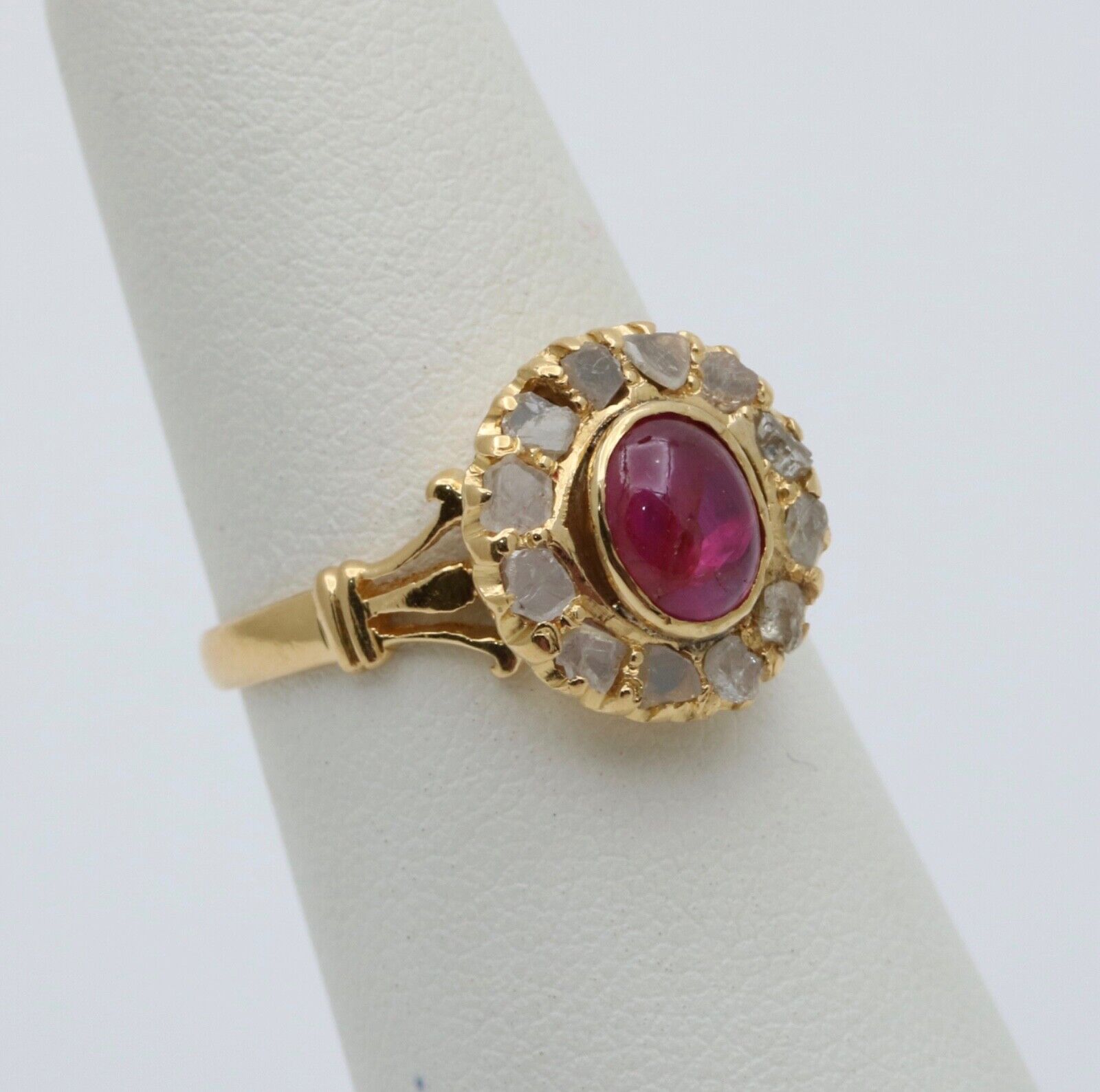 Vintage 22 K Yellow Gold Ruby & Diamond Ring, Engagement Ring.
