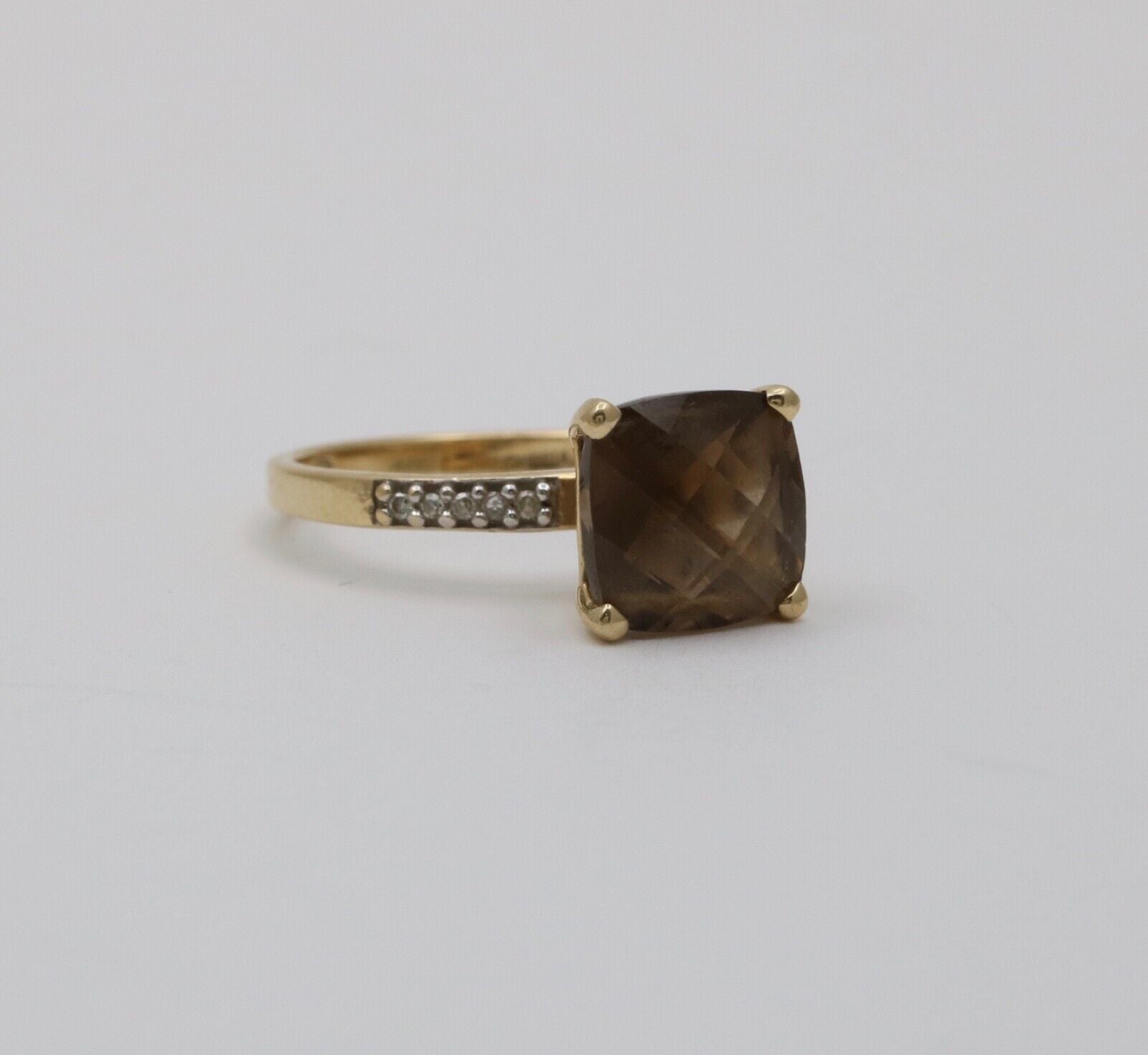 Vintage Smoky Quartz Diamonds 14K Yellow Gold Ring