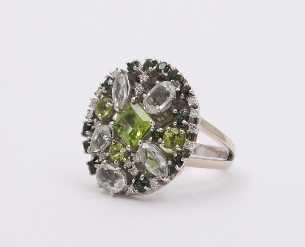 Striking Denoir 18K Gold Peridot, Prasiolite, Tourmaline and Diamond Ring