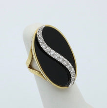 Load image into Gallery viewer, Vintage Statement Diamonds Black Onyx 18K Yellow and White Gold Ring
